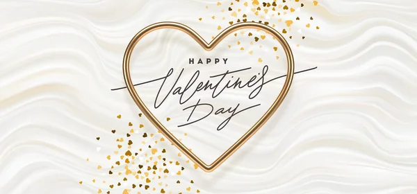 Valentinstag Vektor Illustration Kalligrafischer Gruß Herzförmigem Goldenem Metallic Rahmen Auf — Stockvektor