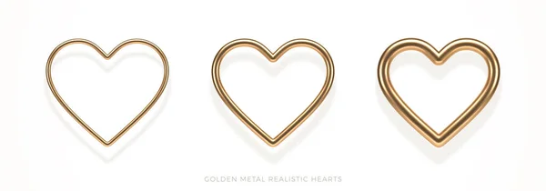 Conjunto Realistas Corazones Metal Dorado Con Diferentes Espesores Reflexión Fondo — Vector de stock