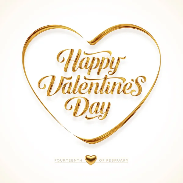 Tarjeta Felicitación San Valentín Con Caligrafía Letras Pincelada Dorada Símbolo — Vector de stock