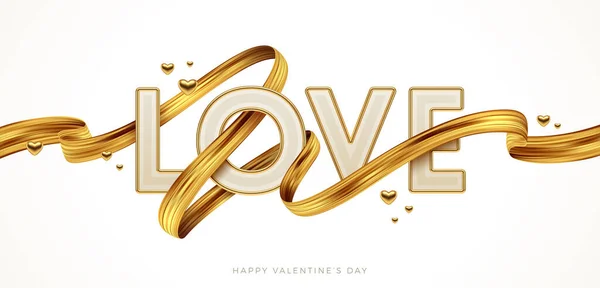 San Valentino Saluto Illustrazione Parola Amore Con Pennellata Dorata Lettere — Vettoriale Stock