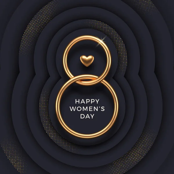 März Internationaler Frauentag Realistisches Goldmetall Nummer Acht Und Herz Auf — Stockvektor