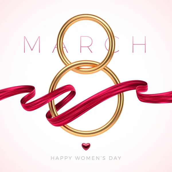 Marca Międzynarodowy Dzień Kobiet Kartka Życzeniami Złota Ósemka Rubinowe Serce — Wektor stockowy
