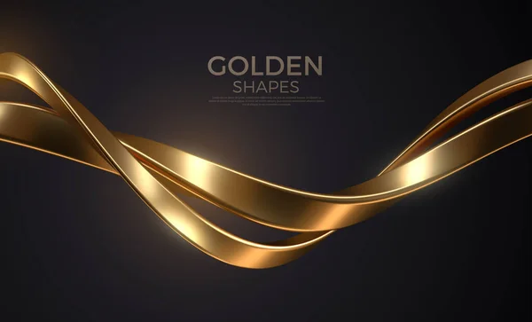 Abstract Background Realistic Golden Metal Shape Fluid Golden Wave Intertwined — Stock Vector
