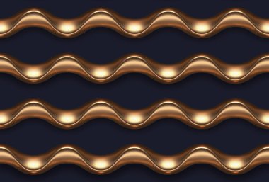 Kusursuz desen. Karanlık arka planda gerçekçi altın metal dalgaları. Vektör lüks duvar kağıdı.
