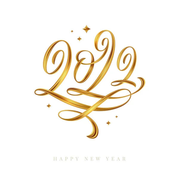 2022 Logo Calligrafia Lettering Pennellata Vernice Dorata Segno Capodanno Oro — Vettoriale Stock