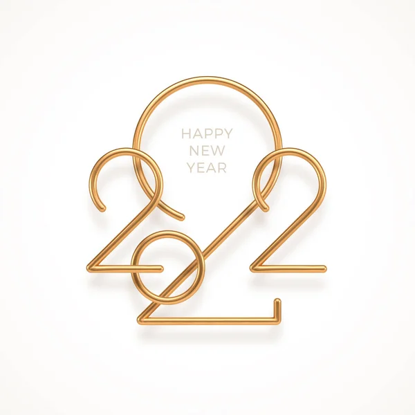 Реалистичный Золотой Металлический Логотип 2022 Года Белом Фоне Новогодняя Открытка — стоковый вектор