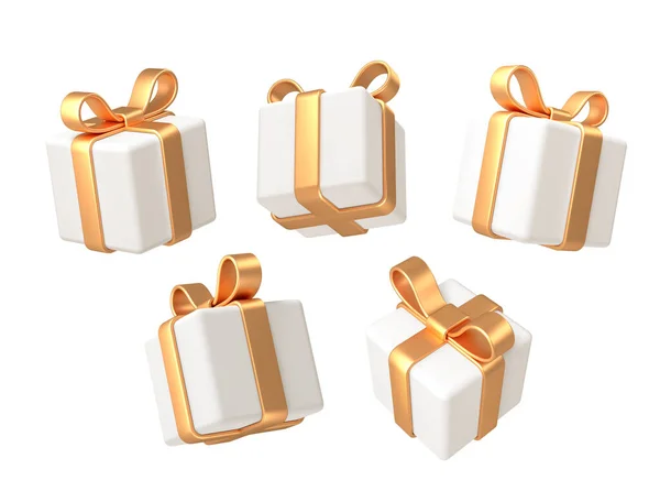 Conjunto Cajas Regalo Realistas Caja Regalo Blanca Con Lazo Dorado Ilustraciones De Stock Sin Royalties Gratis