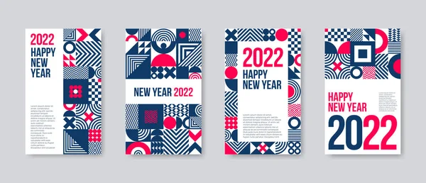 2022 Nuovo Set Biglietti Auguri Anno Poster Con Forme Geometriche — Vettoriale Stock