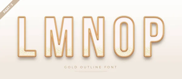 Fuente Realista Metal Dorado Golden Ouline Fuente Tipo Letra Metálico — Vector de stock