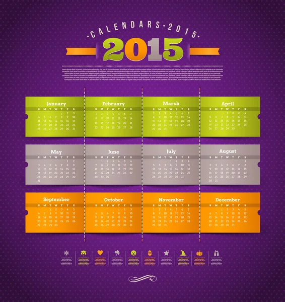 Design de modelo de vetor - calendário de 2015 ano com ícones de férias — Vetor de Stock