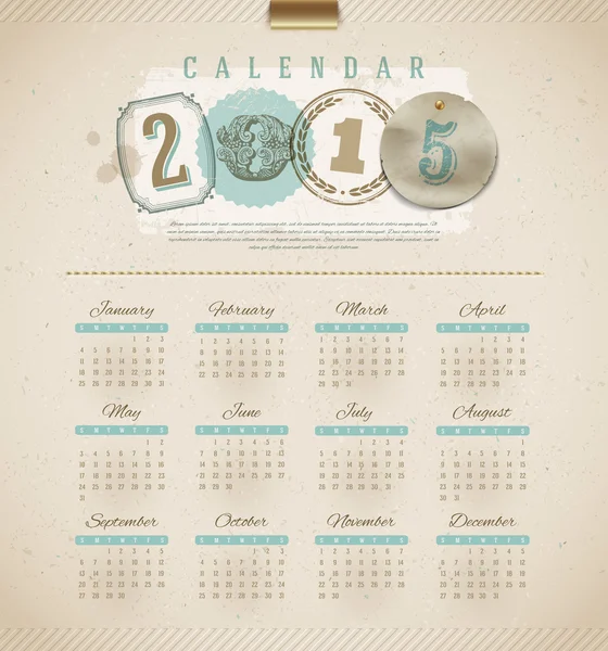 Calendário vintage 2015 - ilustração vetorial — Vetor de Stock