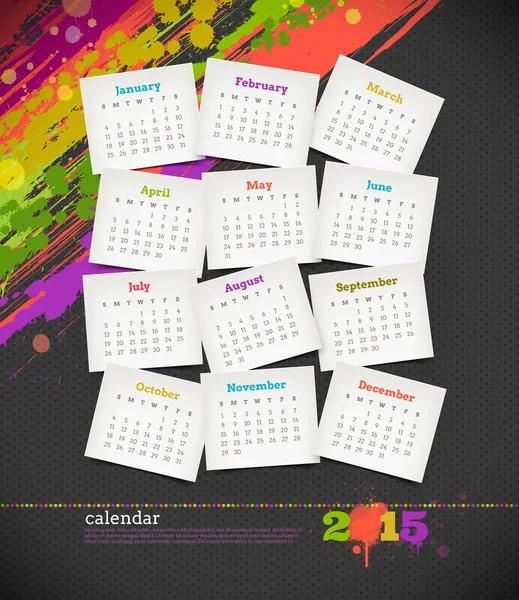 Vector illustration - calendar 2015 with grunge color blots — Stock Vector