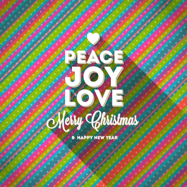 Salutation de Noël avec une longue ombre sur un fond rayé multicolore illustration vectorielle — Image vectorielle