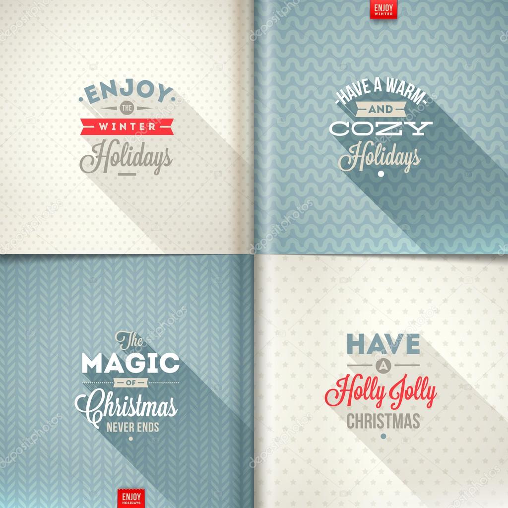 Vector set of Christmas type design with long shadow on a different backgrounds