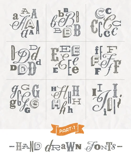 Vector set of Hand drawn different fonts for a headlines - Part one — Stock Vector