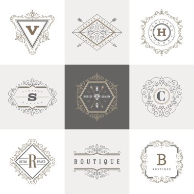 Monogram logo template with flourishes calligraphic elegant ornament elements. Identity design with letter for cafe, shop, store, restaurant, boutique, hotel, heraldic, fashion and etc.