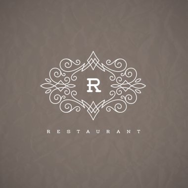 Monogram logo şablonu ile kaligrafi zarif süsleme elemanları gelişir. Kimlik tasarımı için restoran ya da kafe, dükkan, mağaza, butik, otel, Hanedan, mektubu ile moda ve vb.