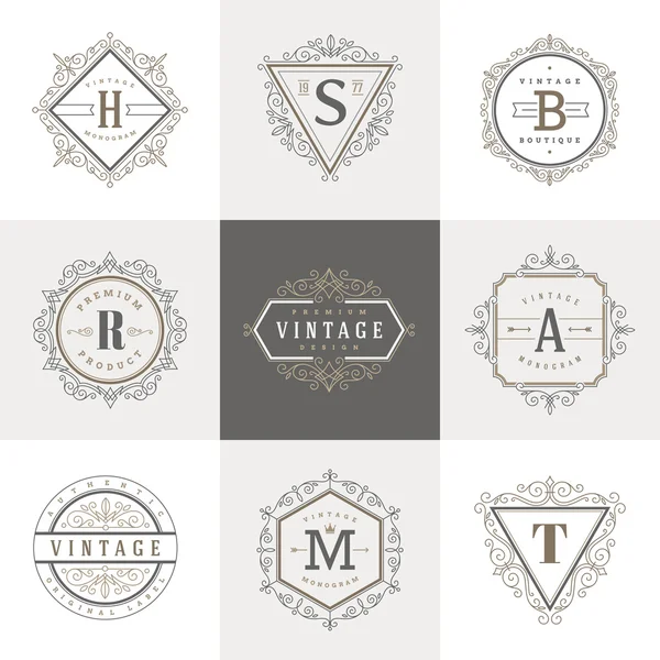 Plantilla logo monograma con elementos decorativos caligráficos y elegantes. Diseño de identidad con carta para cafetería, tienda, tienda, restaurante, boutique, hotel, heráldico, moda y etc. . — Archivo Imágenes Vectoriales