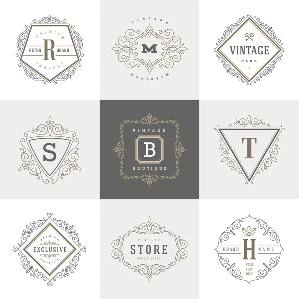 Monogram logo template with flourishes calligraphic elegant ornament elements. Identity design with letter for cafe, shop, store, restaurant, boutique, hotel, heraldic, fashion and etc. — Stock Vector