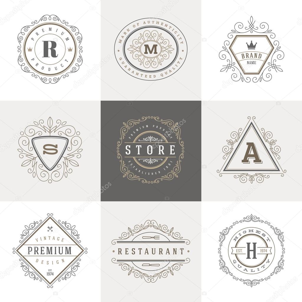 Monogram logo template with flourishes calligraphic elegant ornament elements. Identity design with letter for cafe, shop, store, restaurant, boutique, hotel, heraldic, fashion and etc.