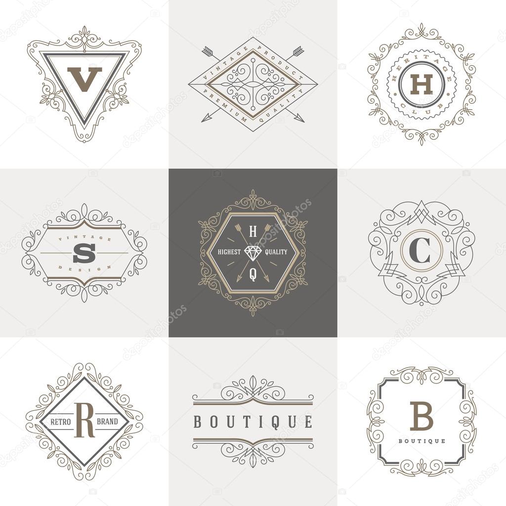 Monogram logo template with flourishes calligraphic elegant ornament elements. Identity design with letter for cafe, shop, store, restaurant, boutique, hotel, heraldic, fashion and etc.
