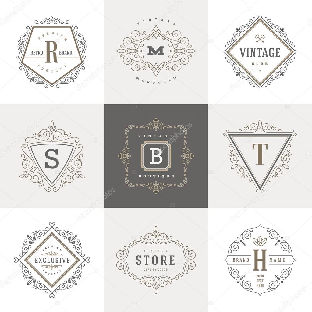 Monogram logo template with flourishes calligraphic elegant ornament elements. Identity design with letter for cafe, shop, store, restaurant, boutique, hotel, heraldic, fashion and etc.