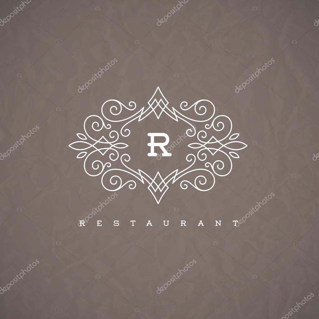 Monogram logo template with flourishes calligraphic elegant ornament elements. Identity design with letter for restaurant or cafe, shop, store, boutique, hotel, heraldic, fashion and etc.