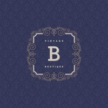 Monogram logo şablonu ile kaligrafi zarif süsleme elemanları gelişir. Kimlik tasarımı butik, otel, mağaza, kafe, dükkan, Restoran, Hanedan, moda ve vb.