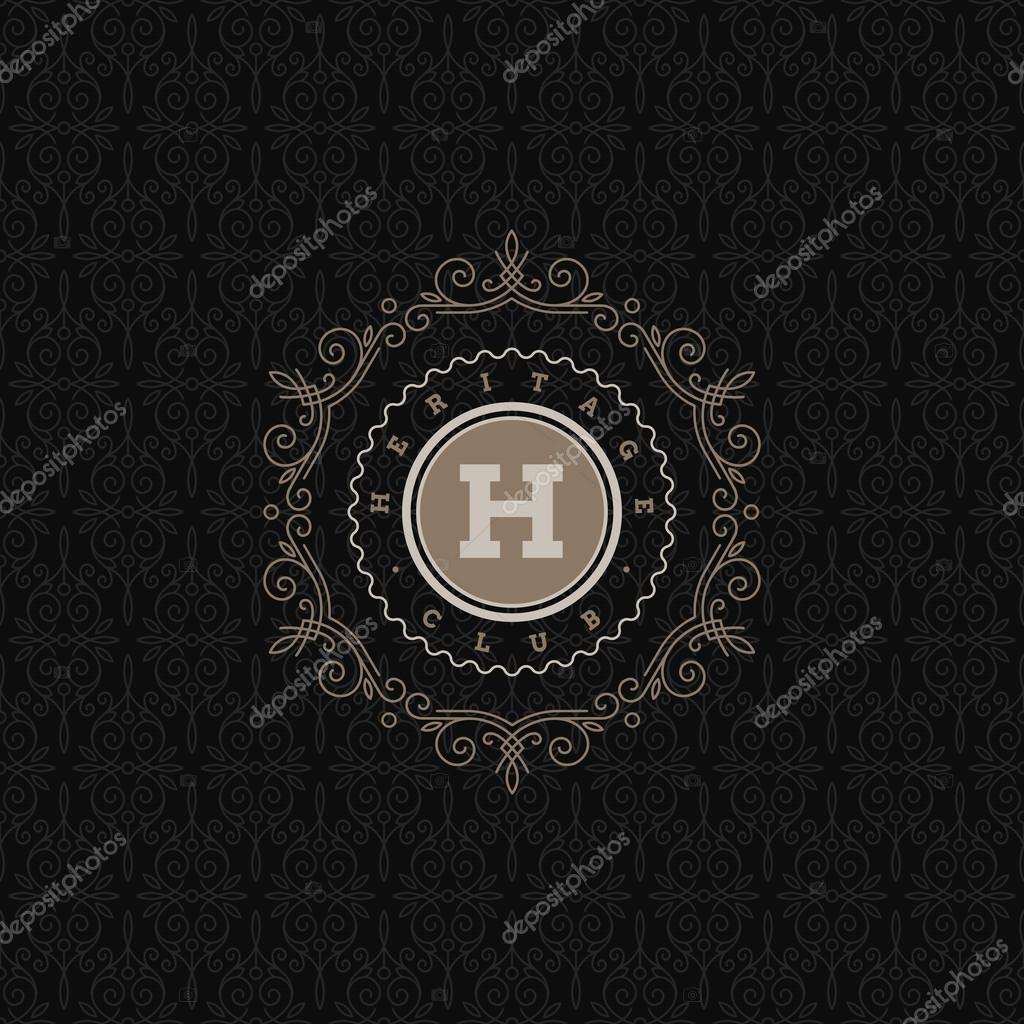 Monogram logo template with flourishes calligraphic elegant ornament elements. Identity design for store, shop, restaurant, boutique, cafe, hotel, heraldic, fashion and etc.