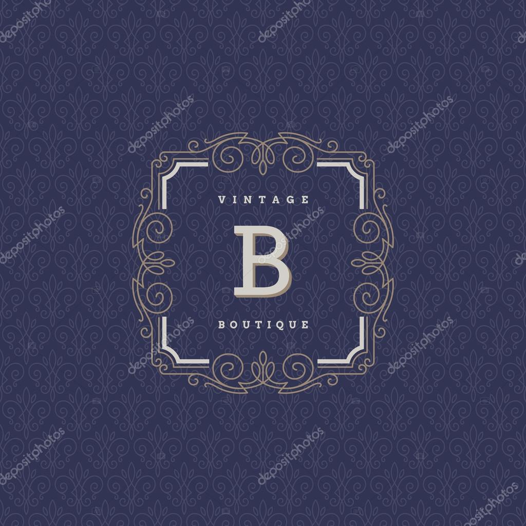Monogram logo template with flourishes calligraphic elegant ornament elements. Identity design for boutique, hotel, store, cafe, shop, restaurant, heraldic, fashion and etc.