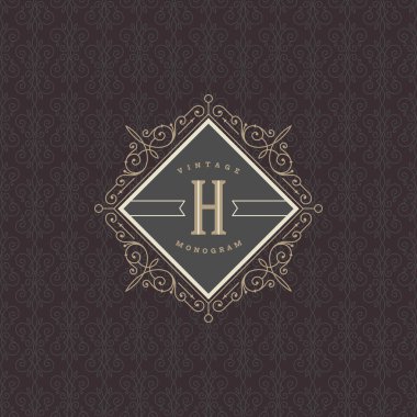 Monogram logo şablonu ile kaligrafi zarif süsleme elemanları gelişir. Kimlik tasarımı Restoran, butik, otel, mağaza, kafe, dükkan, Hanedan, moda ve vb.