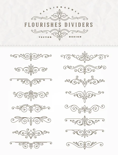 Conjunto de florece caligrafía elegante ornamento divisores - ilustración vectorial — Archivo Imágenes Vectoriales