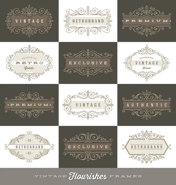 Conjunto de modelo de logotipo vintage com floresce quadros ornamento elegantes caligráficos - ilustração vetorial —  Vetores de Stock