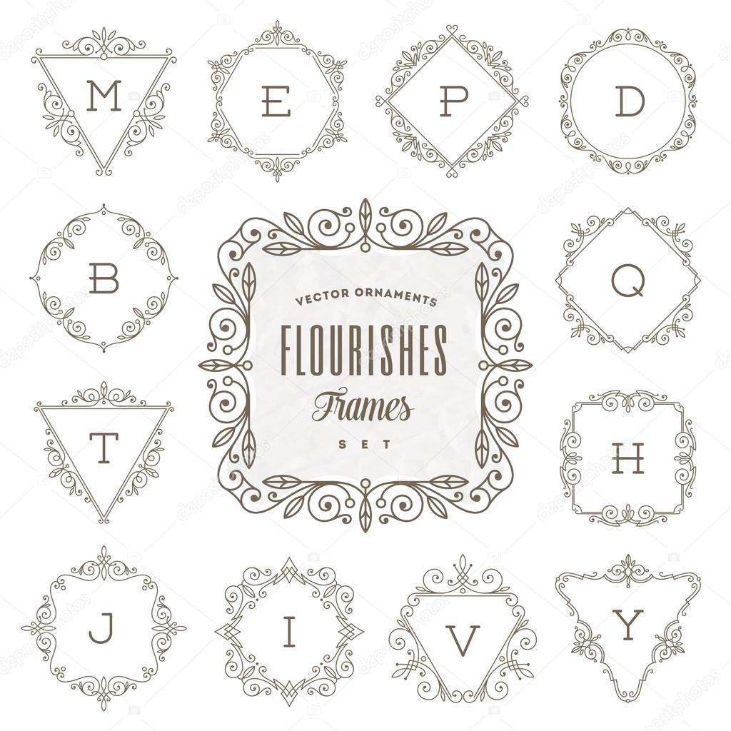 Set of monogram logo template with flourishes calligraphic elegant ornament frames - Vector illustration