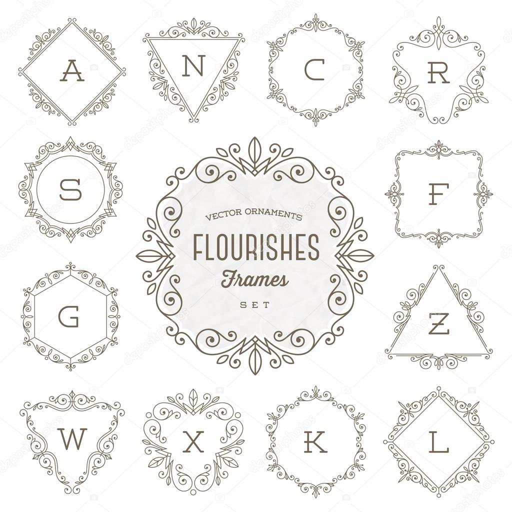 Set of monogram logo template with flourishes calligraphic elegant ornament frames - Vector illustration