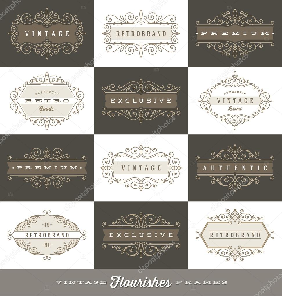 Set of vintage logo template with flourishes calligraphic elegant ornament frames - Vector illustration