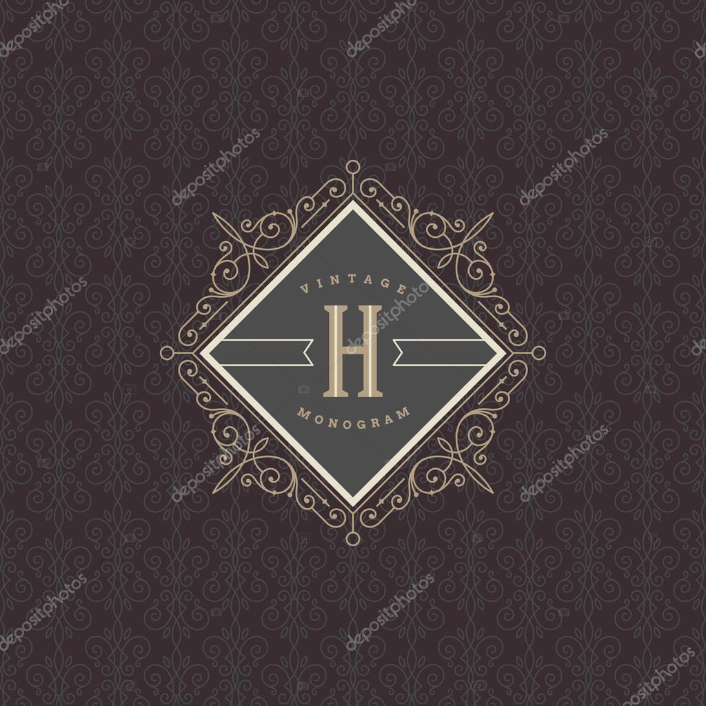 Monogram logo template with flourishes calligraphic elegant ornament elements. Identity design for restaurant, boutique, hotel, store, cafe, shop, heraldic, fashion and etc.