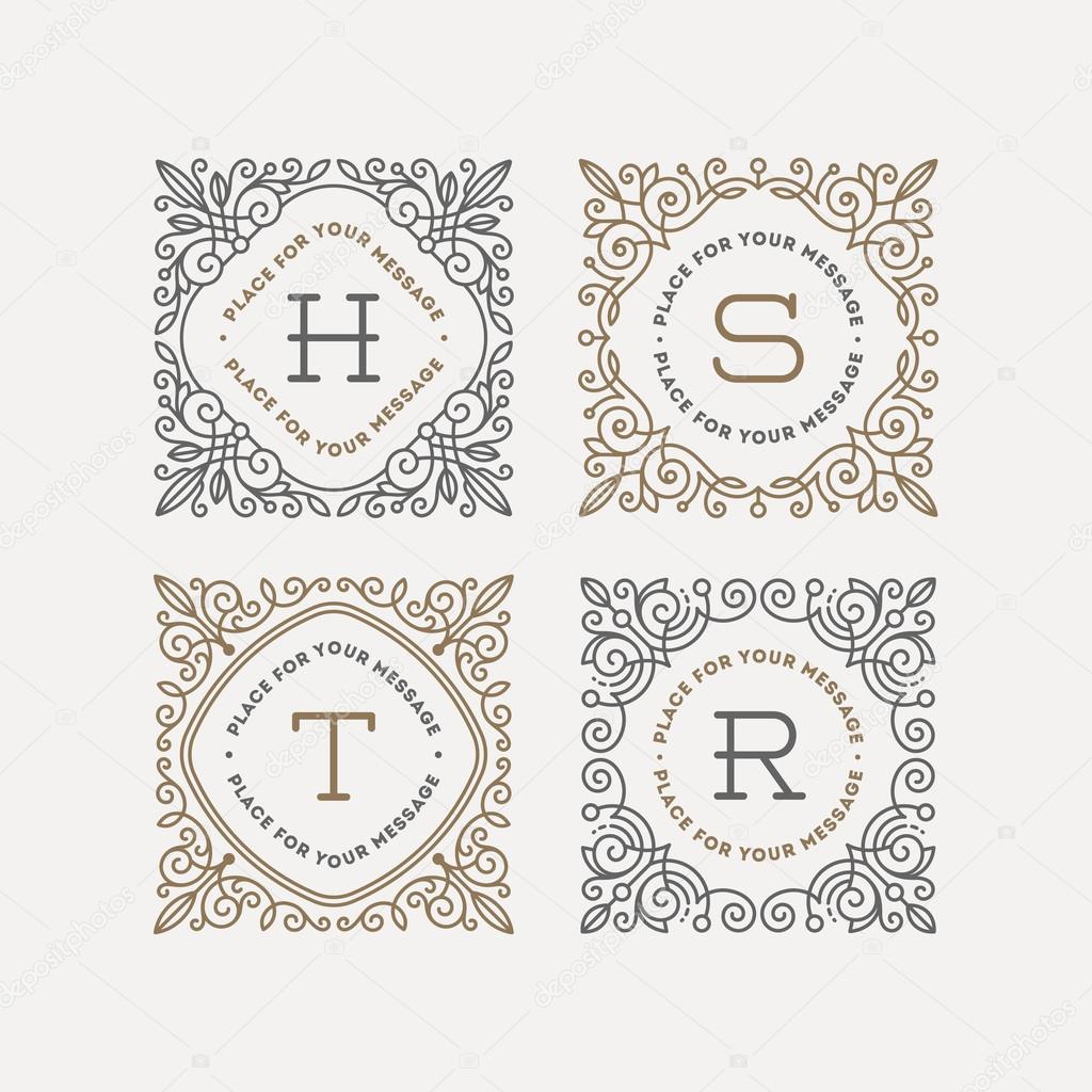 Set of monogram logo template with flourishes calligraphic elegant ornament frames. Identity design with letter for cafe, shop, store, restaurant, boutique, hotel, heraldic, fashion and etc.