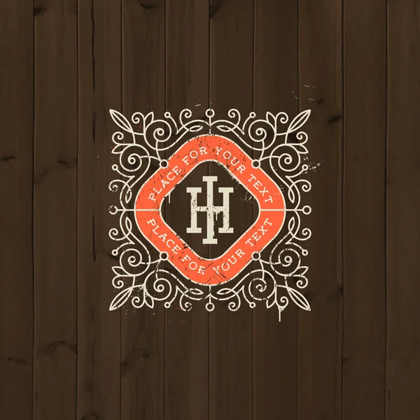 Monogram rocznika logo szablon z kwitnie elementy kaligrafii elegancki ornament na stare drewniane tła. Tożsamości projekt z listu do kawiarni, sklep, sklep, restauracja, boutique, hotel, heraldyczne, mody i itp. — Wektor stockowy