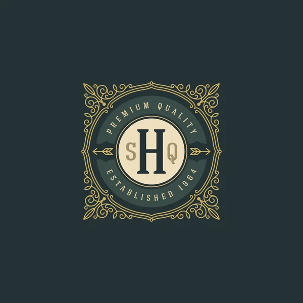 Vintage monogram logotyp mall med blomstrar kalligrafiska eleganta prydnad element. Design med brev för café, butik, butik, restaurang, boutique, hotel, heraldiska, mode och etc. — Stock vektor