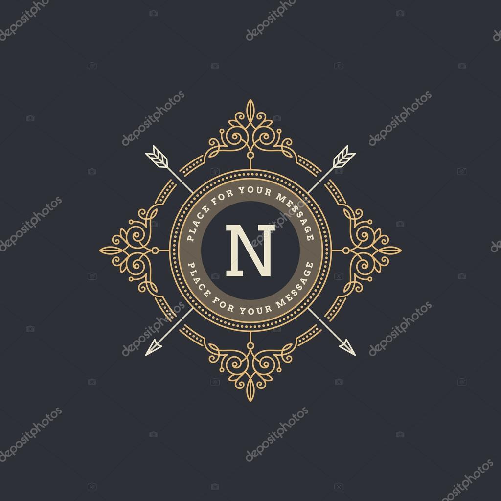 Monogram logo template with flourishes calligraphic elegant ornament elements. Identity design with letter for cafe, shop, store, restaurant, boutique, hotel, heraldic, fashion and etc.