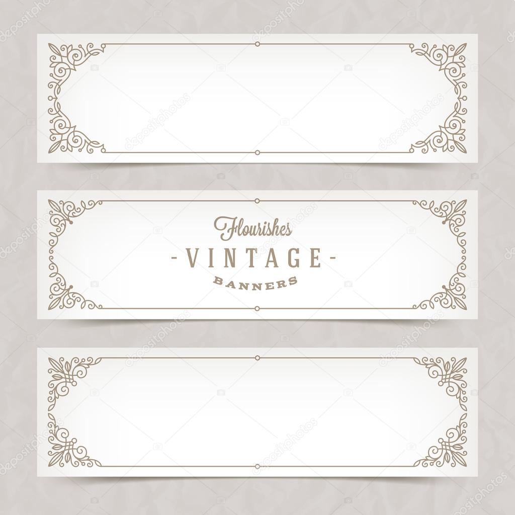 Paper white banners with flourishes calligraphic elegant ornamental frames - vector illustration