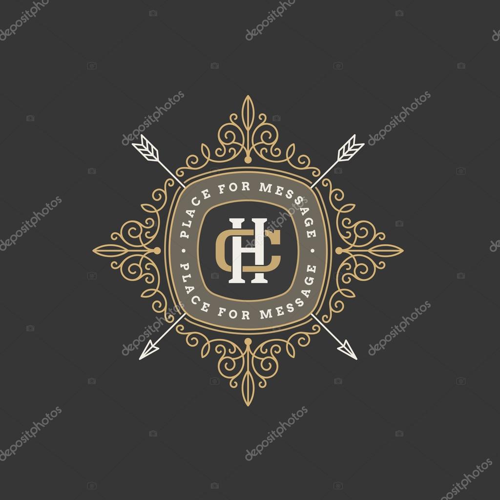 Vintage monogram logo template with flourishes calligraphic elegant ornament elements. Identity design with letter for cafe, shop, store, restaurant, boutique, hotel, heraldic, fashion and etc.