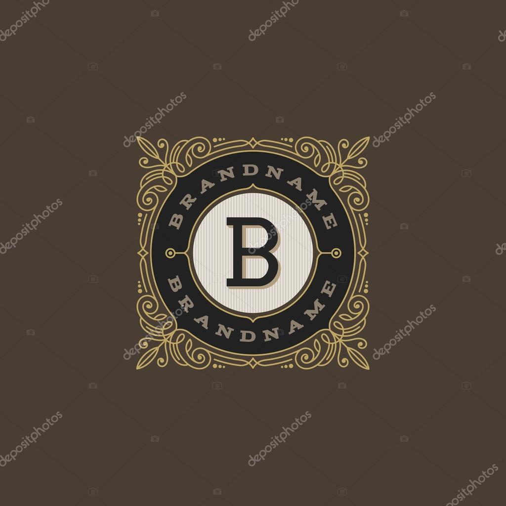 Vintage monogram logo template with flourishes calligraphic elegant ornament elements. Identity design with letter for cafe, shop, store, restaurant, boutique, hotel, heraldic, fashion and etc.