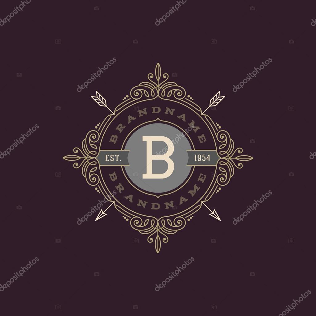 Monogram logo template with flourishes calligraphic elegant ornament elements. Identity design with letter for cafe, shop, store, restaurant, boutique, hotel, heraldic, fashion and etc.