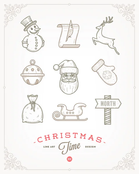 Illustrazione vettoriale Line Art - Set di segni e simboli natalizi — Vettoriale Stock