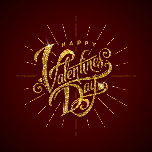 Happy valentines day - brokat złoty napis — Wektor stockowy
