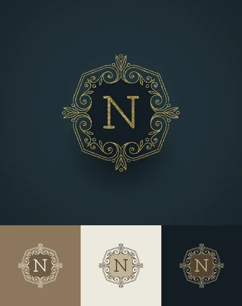 Illustrazione vettoriale monogrammi in oro glitter — Vettoriale Stock