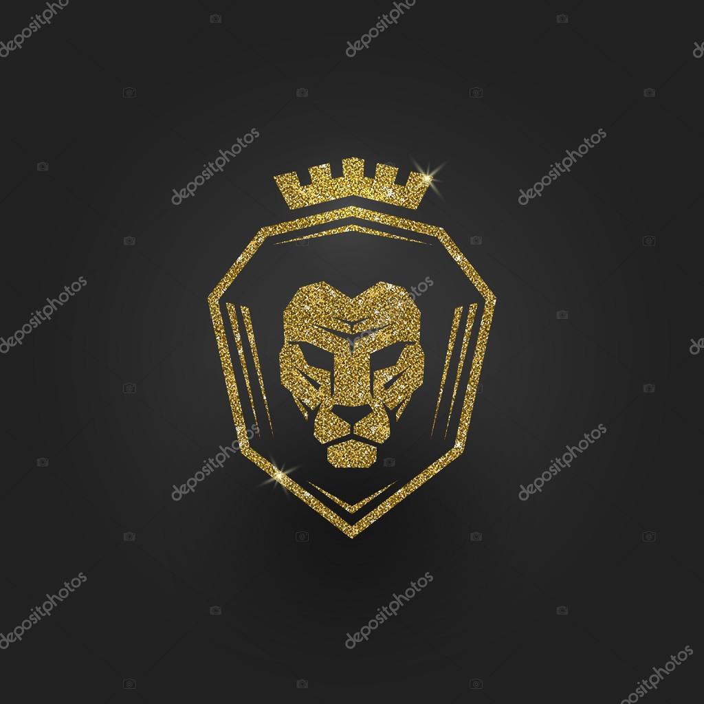 Glitter gold lion logo - vector illustration