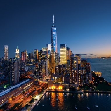 Картина, постер, плакат, фотообои "нью-йорк - красивый красочный закат над манхэттеном картины", артикул 55682019